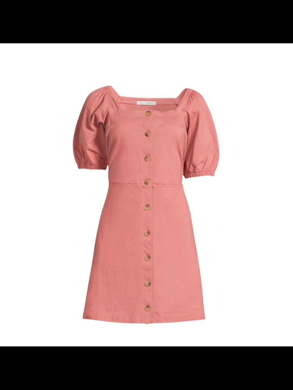 Square-Neck Button-Front Pink Mini Dress with Puff Sleeves